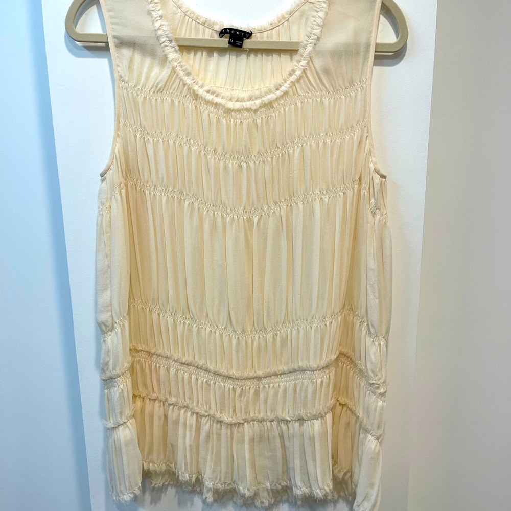 Theory silk pin tuck ruffle tank